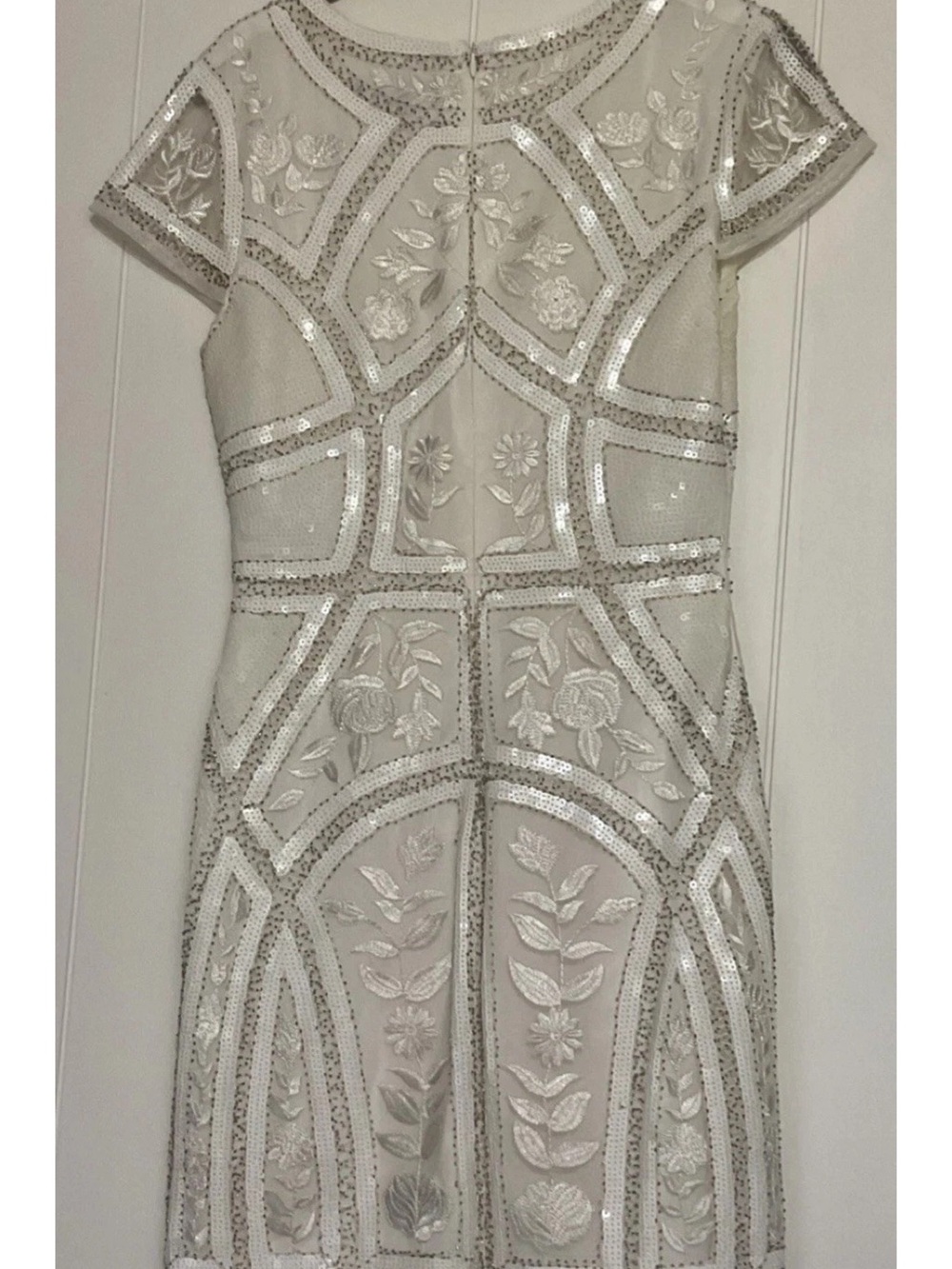 Lulu's Ivory Embroidered Beaded Mesh Short-Sleeve Shift Dress - Picture 4 of 9